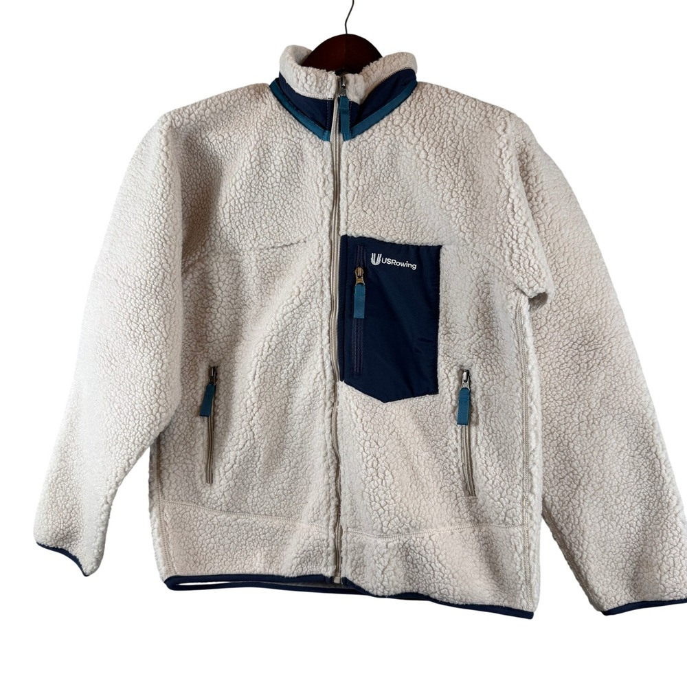 USRowing Women's S Sherpa Fleece Jacket White Blue Full Zip Outdoor Regatta FLAW